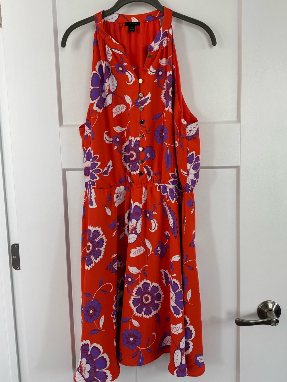 Ann Taylor Bright Orange Floral Sleeveless Dress